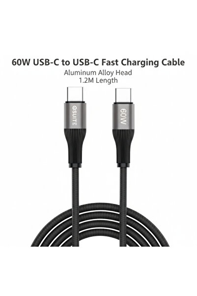 iOsuite كابل USB-C إلى USB-C للشحن السريع بقدرة 60 واط، مصنوع من النايلون الم...