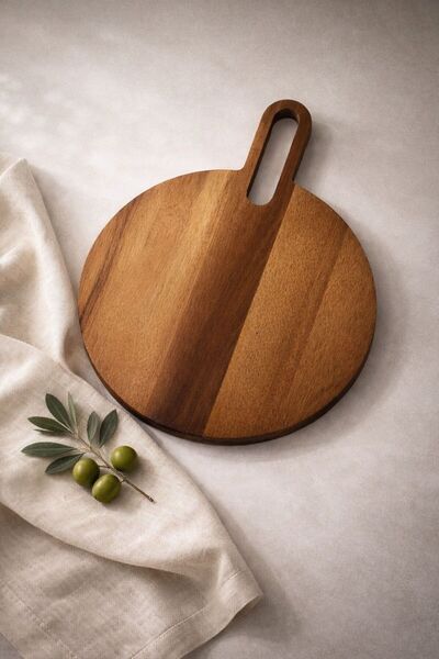 Bohemia لوح تقطيع من خشب السنط الطبيعي - دائري 33 سم