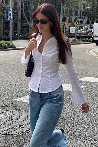 Madmext White Slim Fit Women's Shirt Mg2659