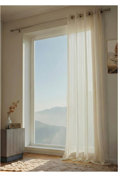 Bercem Home Rustikli Tül Perde - Ekru Kuşgözlü Perde