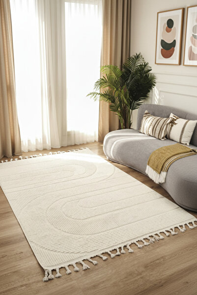 ESSENSE RUSTİC HALI Bukleli Yumuşak Peluş Krem Çocuk Odası Oturma Odası Salon...