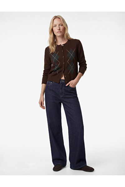 Koton Cardigan tricotat cu mâneci lungi guler rotund cu model de diamante