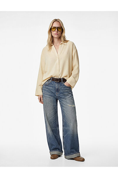 Koton Viscose Blended Classic Collar Long Wide Sleeve Oversized Shirt