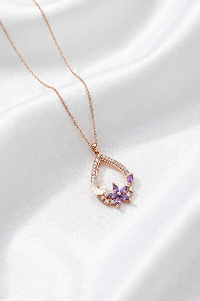 ÇEKİRDEK JEWELRY 925 Ayar Gümüş Manolya Çiçekli Damla Kolye