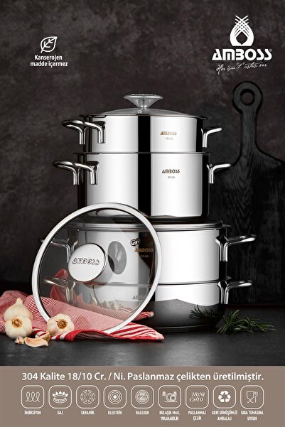 Amboss طقم أواني طهي رائع مكون من 8 قطع مع قاعدة حثية وأغطية زجاجية