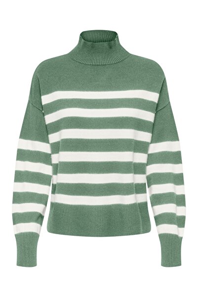 ONLY Pulover de damă verde cu dungi cu gât 15325320