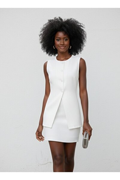 Moda ZR KADIN ETEK CEKET TAKIM ATLAS KUMAŞ DÜĞMELİ CEKET YÜKSEK BEL ETEK