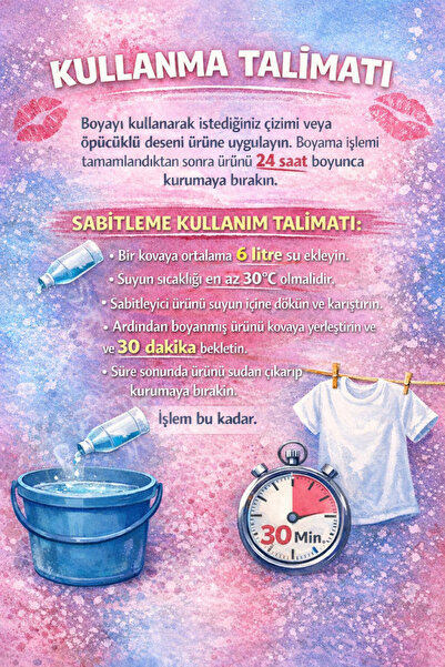 boyansa 1 adet rich beyaz kumaş boyası + tek yıldız sabitleme ( öpücüklü T-Shirt özel boyama seti )