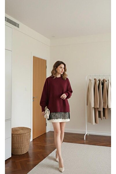 Maysev Cycling Collar Drop Shoulder Balloon Sleeve Loose Fit Hem Contrast Lac...