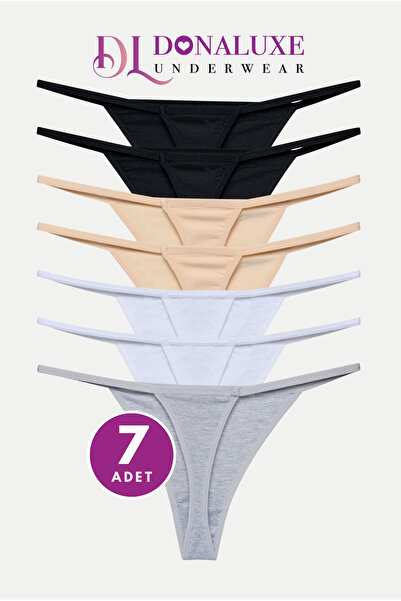 Donaluxe Women's Thong, Women's String Thong Black Gray Skin Cotton 7-Pack