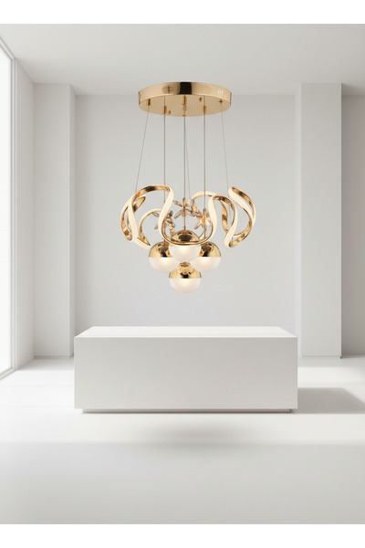 MYLUX AYDINLATMA VE TASARIM Luna Gold Kristal Çiçek Detaylı 4’lü Modern Sarkı...