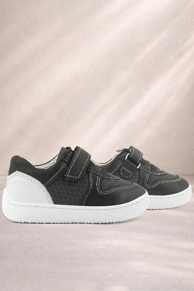 Rakerplus Bob Genuine Leather Black Barefoot Velcro Elastic Baby Sneaker Shoes