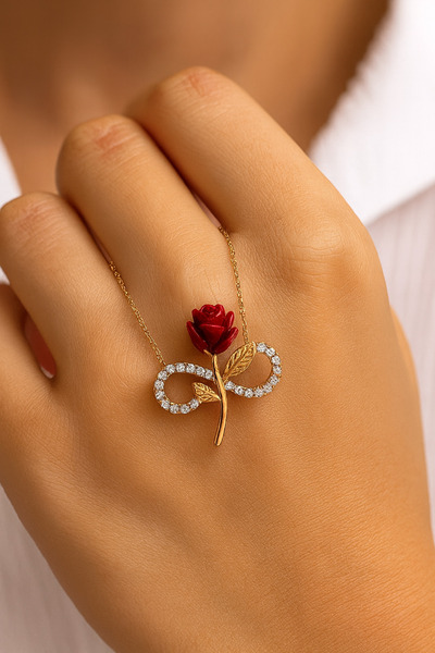 ÇEKİRDEK JEWELRY 925 Ayar Gümüş Sonsuzluk Güllü Kolye