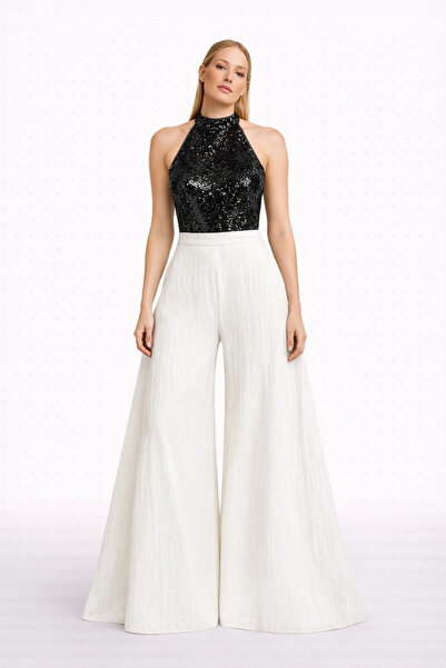 MERT ERKAN بنطلون أبيض عالي الخصر وجيوب واسعة من قطن الموسلين بنسبة 100%