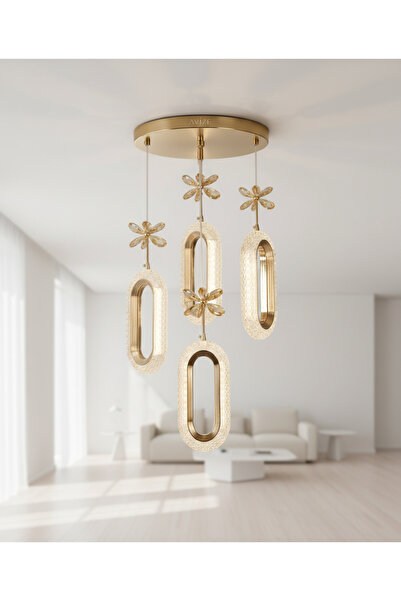 MYLUX AYDINLATMA VE TASARIM Selin Aurora Gold 4'lü Modern LED Avize – Kristal...