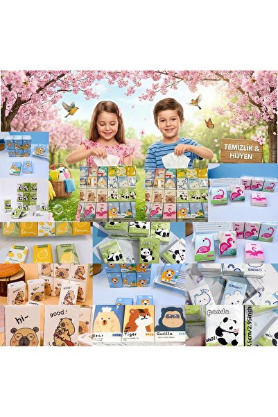 Modellino Mini Karakterli Mini Cep Mendil Renkli Desenli Yumuşak Kağıt Mendil...