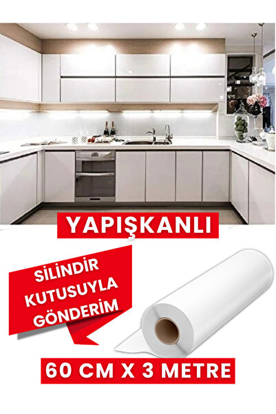 AUTOFOLYO Parlak Beyaz Folyo 60 Cm - 3 Metre Yapışkanlı Dolap Mobilya Kaplama...
