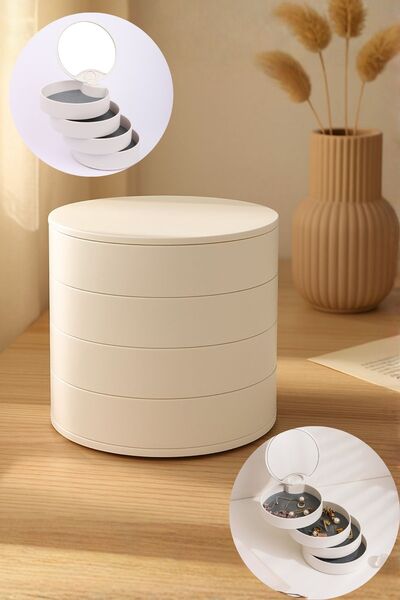 Ecrou 4-Compartment Rotating Drawer Jewelry Box White