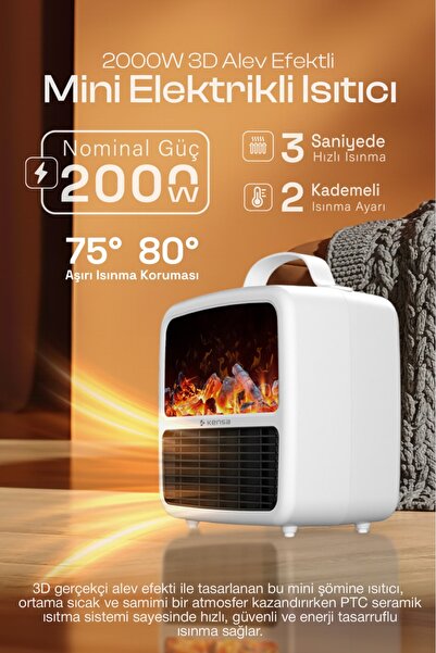 Kensa Elektrikli Şömine Sıcak Hava Fanlı Isıtıcı | Taşınabilir Masaüstü Mini ...