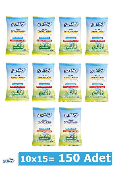 Soffy 10*15 Paket Islak Tuvalet Kağıdı Klozete Atılabilen Flushable