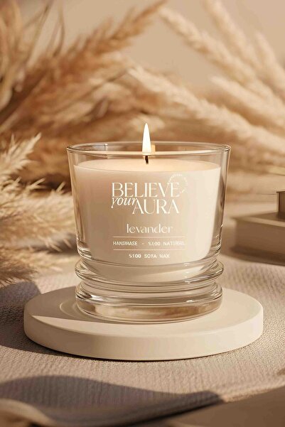 Believe Your Aura Lavanta Kokulu Bardak Mum - %100 Doğal Soya Mumu Bitkisel L...