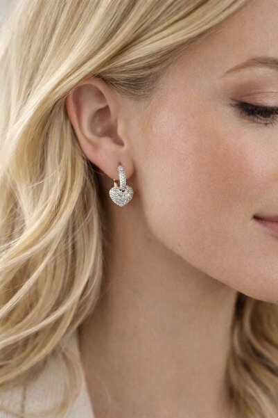 Solène Bijou Zen Rose Gold Silver Zirkon Taşlı Kalp Tasarım Vip Küpe