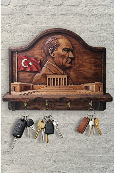 Time in a Tin 2D Ahşap Anahtar Askılığı Retro Atatürk ve Anıtkabir Temalı Dek...