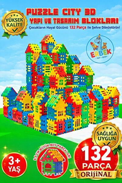 Erbek Puzzle City 3D Yapı Ve Tasarım Blokları 132 Parça Eğitici, Zeka Geliştirici Oyuncak Lego