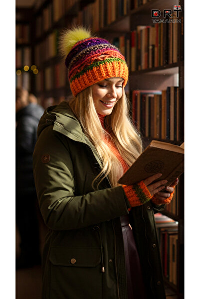 drt tasarım Crochet Yellow Pompom Boho Beanie