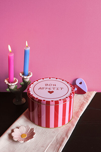 Sarkap Home Bon Appetit Yuvarlak Metal Kutu - Kırmızı