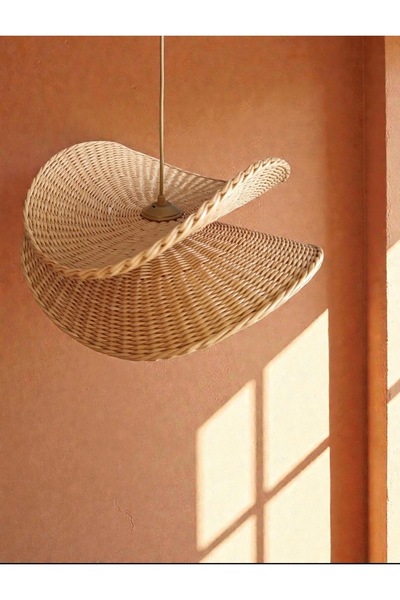 Genel Markalar Bej Rattan Bambu Hasır Sarkıt Avize ile şıklık ve doğal aydınl...