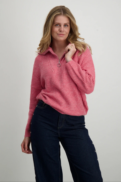 ONLY Hanorac tricotat pentru femei, roz, cu mânecă lungă, cu fermoar, cu gule...