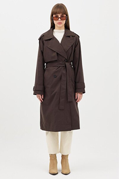 RESSHO Kadın Kemerli Uzun Trençkot – Su Geçirmez, Astarlı, Oversize Model