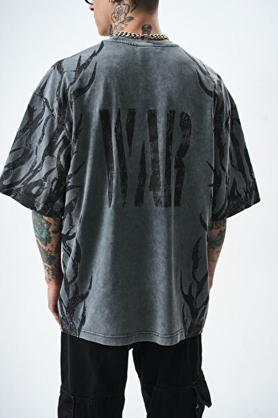 Wonraces تي شيرت رجالي ذو ياقة دائرية مطبوع عليه قصة فضفاضة War وقابل للغسل