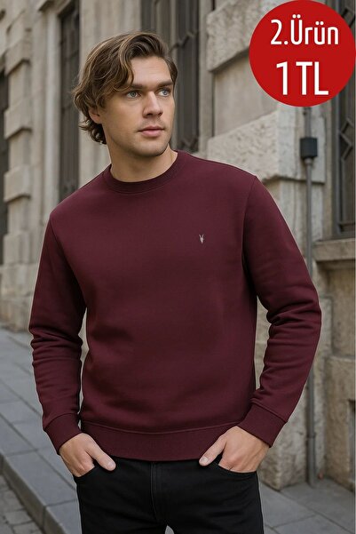 COMBİNE MİCHAİL اللون العنابي الأساسية طاقم الرقبة الاسترخاء العادية تناسب ال...