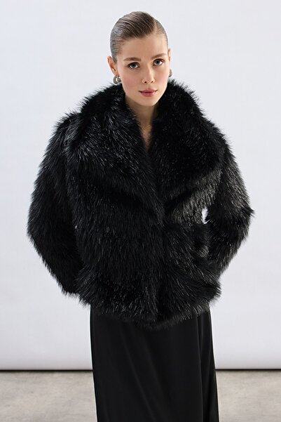 Sateen Blană cu guler lat - Negru