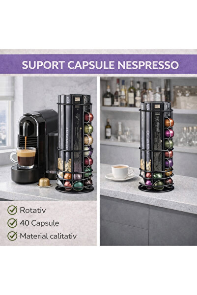 SMARTECH Suport pentru 4 cutii de capsule Nespresso, Rotativ, Negru