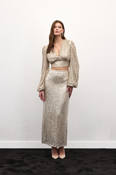 Sateen BEJ кольорова спідниця міді з блискітками блискітки