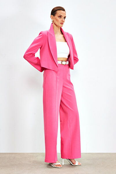 Sateen Classic Wide Leg Trousers - Pink
