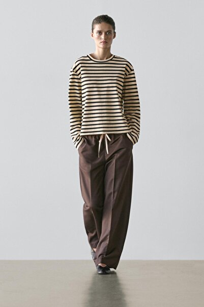 Massimo Dutti Kontrast ipli yün karışımlı pantolon