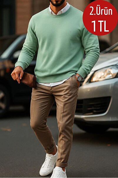 COMBİNE MİCHAİL Pánská mikina Basic Crew Neck Çağla