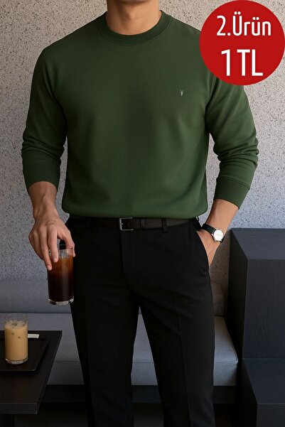 COMBİNE MİCHAİL Ανδρικό χειμερινό φούτερ Casual Basic Khaki