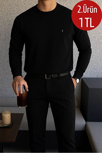 COMBİNE MİCHAİL Erkek Kışlık Salaş Basic Siyah Sweatshirt