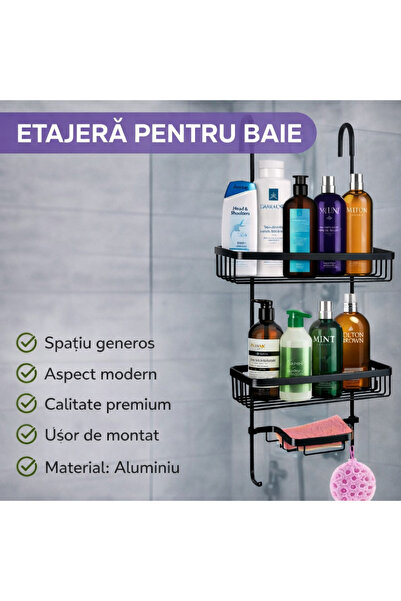 SMARTECH Raft de duș pentru baie, Smartech, aluminiu, 3 compartimente, negru,...