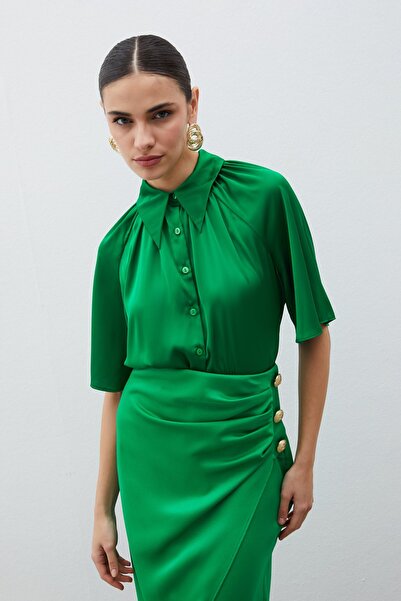 Sateen Широка сорочка з короткими рукавами - зелена