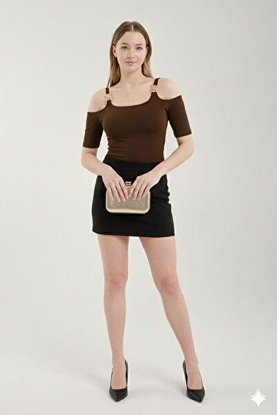 Lufthimm New Season Stylish Gold Shoulder-Buckled Short Sleeve Blouse