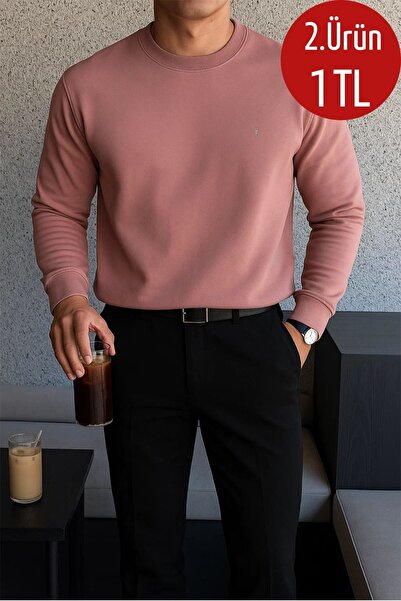 COMBİNE MİCHAİL Erkek Kışlık Salaş Basic Pudra Sweatshirt