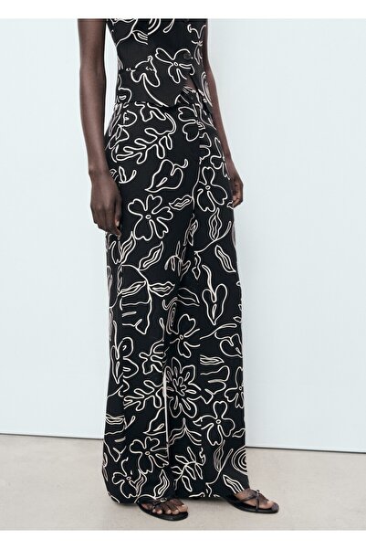 MANGO Woman Çiçek desenli düz kesim pantolon