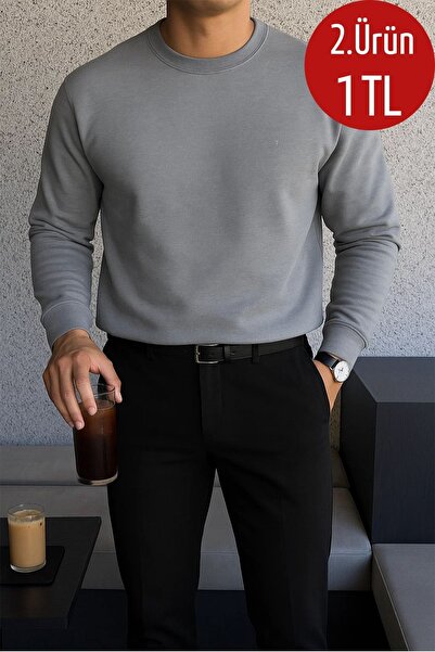 COMBİNE MİCHAİL Erkek Kışlık Salaş Basic Gri Sweatshirt
