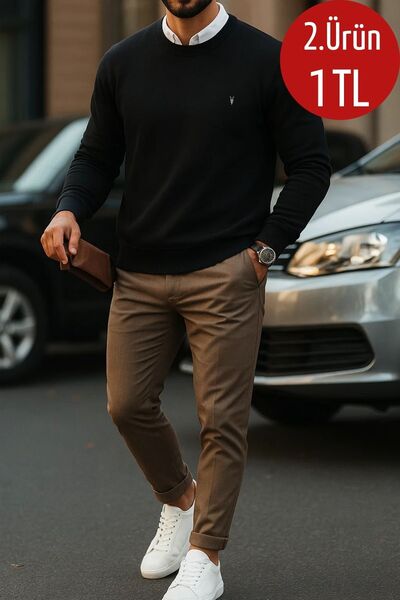 COMBİNE MİCHAİL Erkek Basic Bisiklet Yaka Siyah Sweatshirt